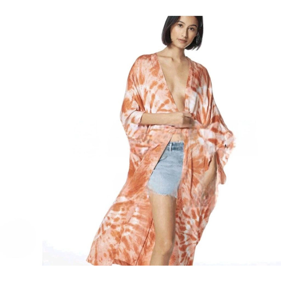 Young Fabulous & Broke Dresses & Skirts - YOUNG FABULOUS & BROKE Kana Orange White Tie-Dye Kimono Kaftan S